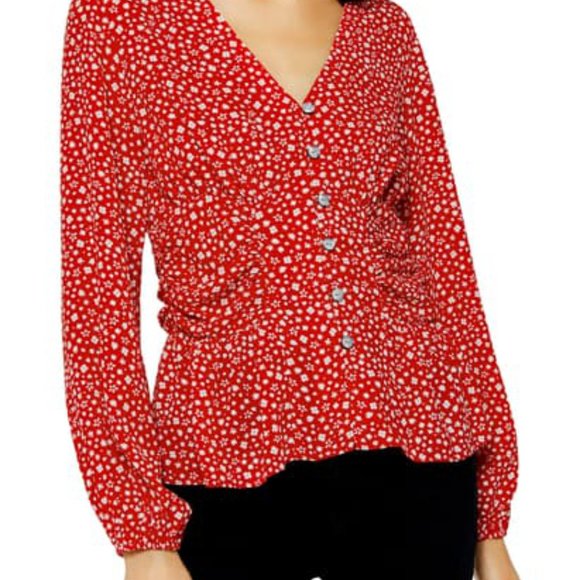 NWT TOPSHOP Floral Ruched Side Top In Red - Picture 1 of 6